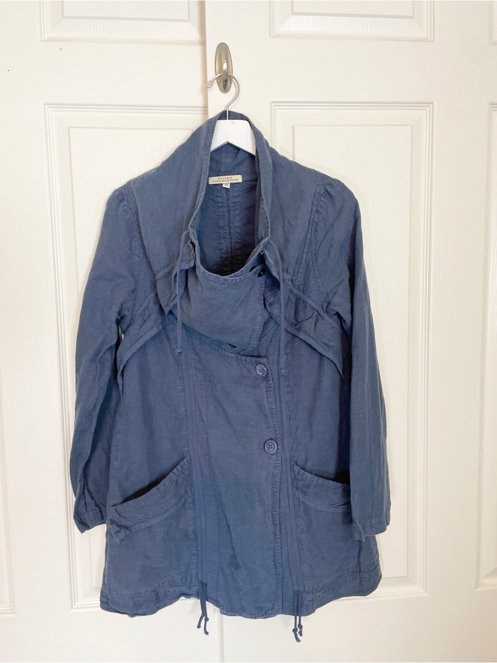 Prairie Underground Blue Asymmetrical Button Utility Jacket Hemp Cotton Sz S